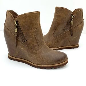 UGG Australia Myrna Lodge Brown Leather Wedge Booties